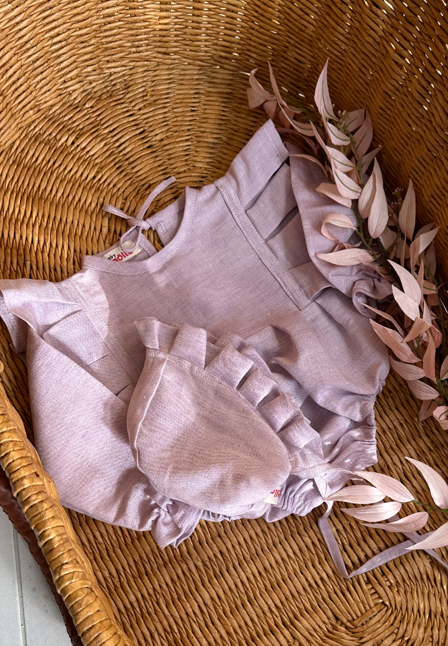 Linen Light Purple Romper and Bonnet