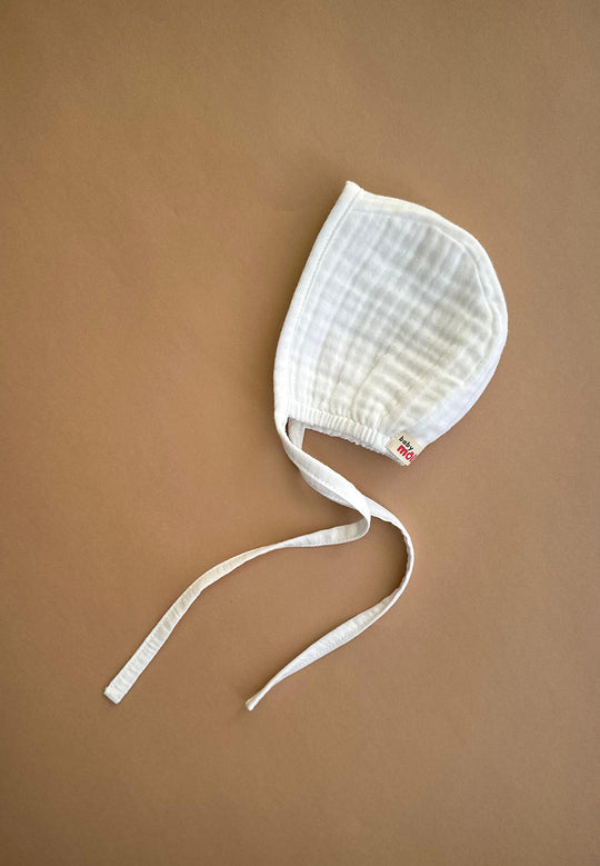 White Muslin knotted gown + Bonnet