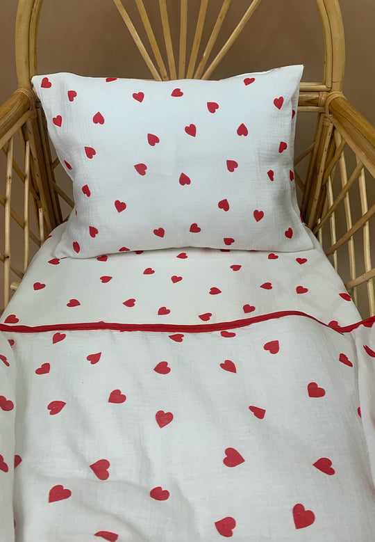 Red Hearts Çarçaf + këllëf për jastëk
