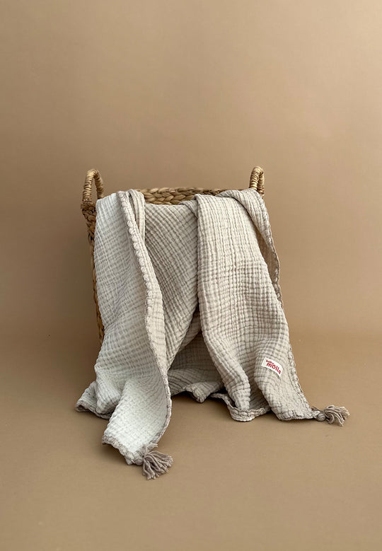 Muslin hand-knitted blanket 2in1 - Cream