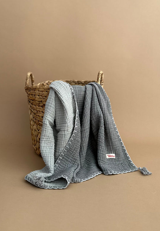Muslin hand-knitted blanket 2in1 - Grey