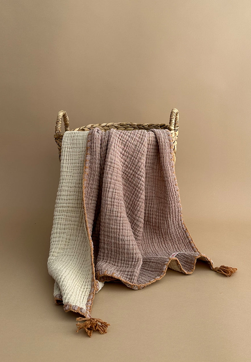 Muslin hand-knitted blanket 2in1 - Brown
