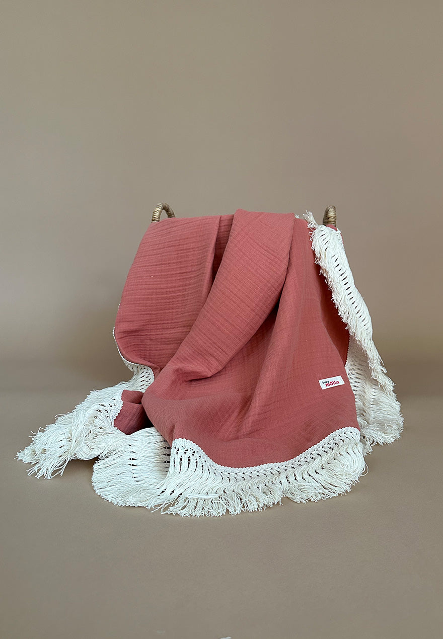 4 layer Fringe Quilt -  110x110cm - Terra