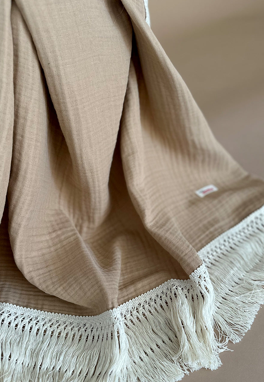 4 layer Fringe Quilt -  110x110cm - Coffee