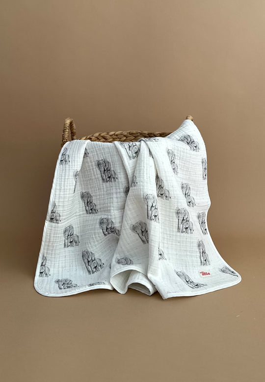 4 Layer Muslin Blanket ~ Elephants