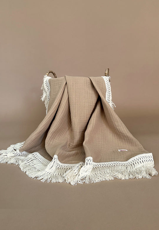 4 layer Fringe Quilt -  110x110cm - Coffee