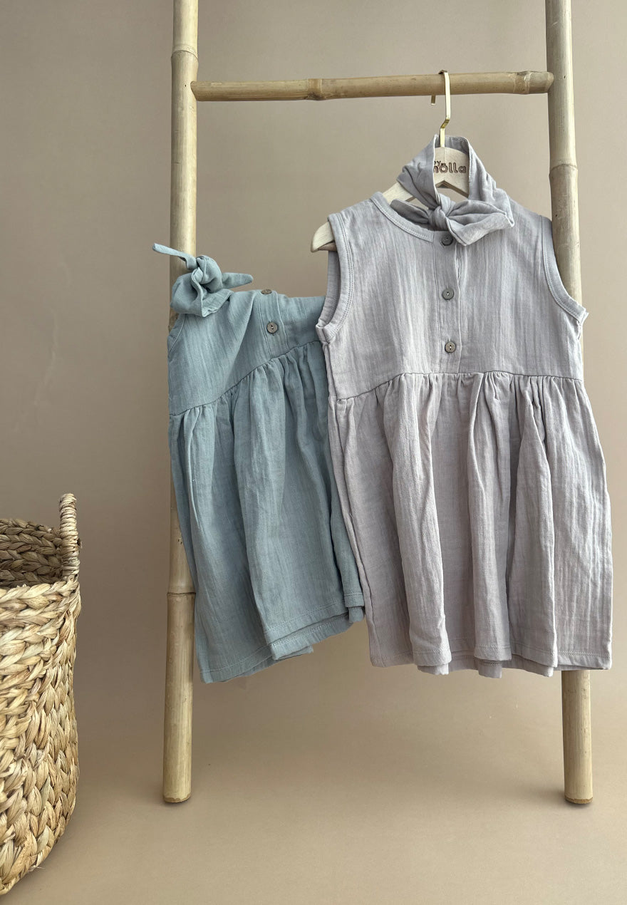Grey Linen Dress with Headband
