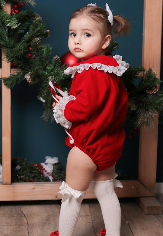 Vintage Red / Black Velvet Romper + Bonnet