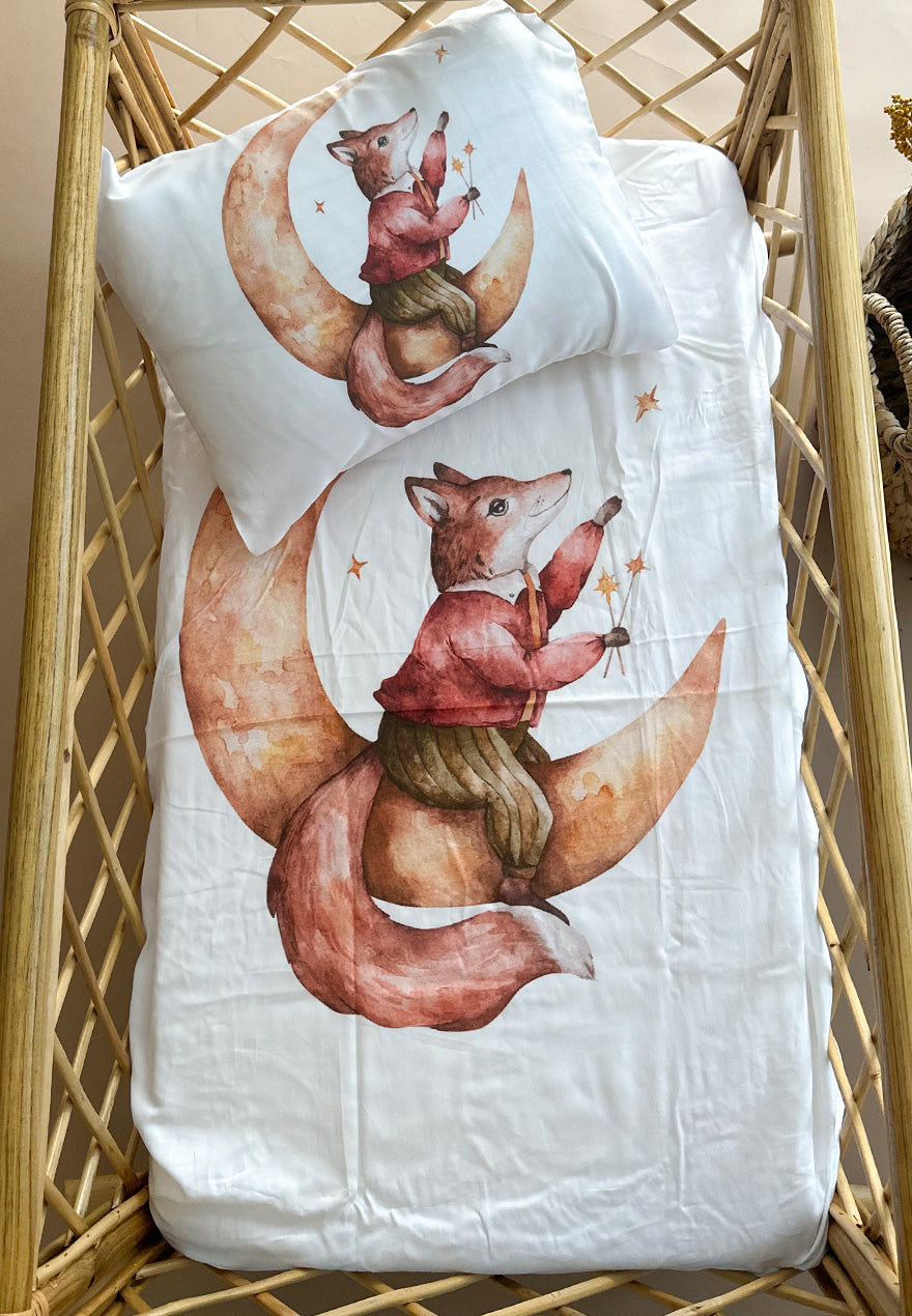 Fox and the Moon Crib sheet + pillow case