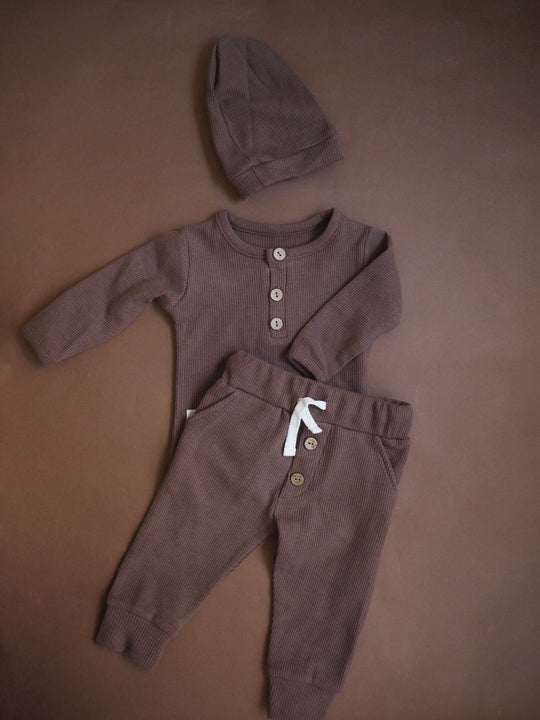 Natural Brown- 3 Pieces Top & Bottom Set and Hat