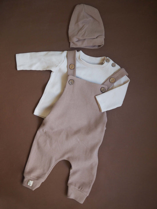 Natural Beige Salopettes, Blouse and & Hat Set