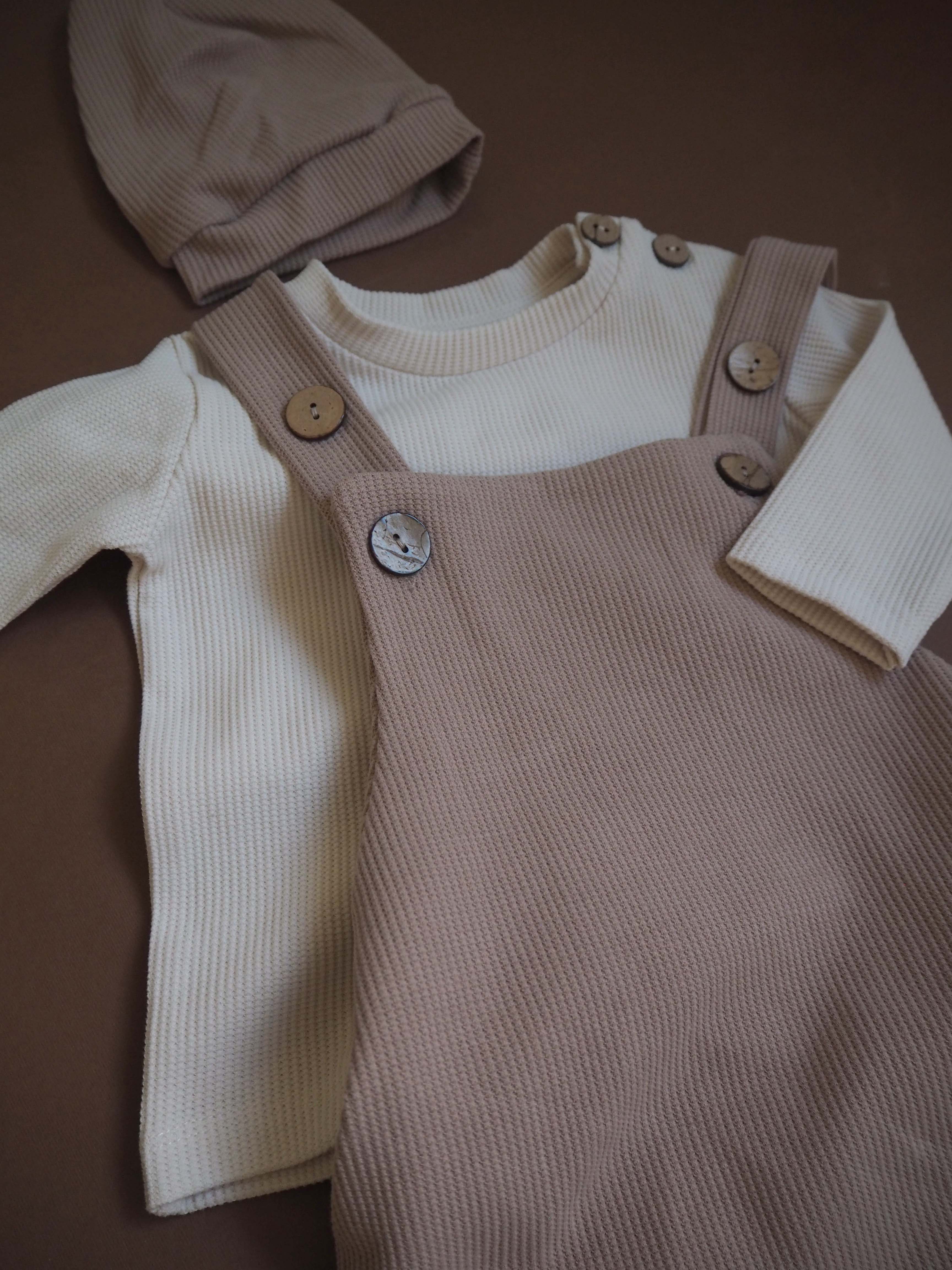 Natural Beige Salopettes, Blouse and & Hat Set