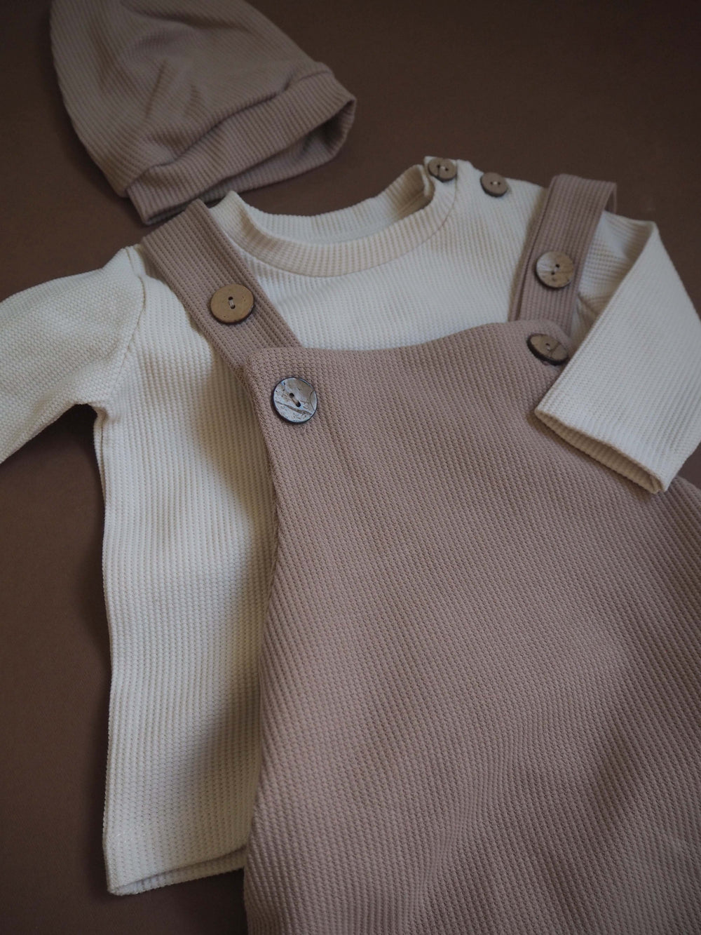 Natural Beige Salopettes, Blouse and & Hat Set