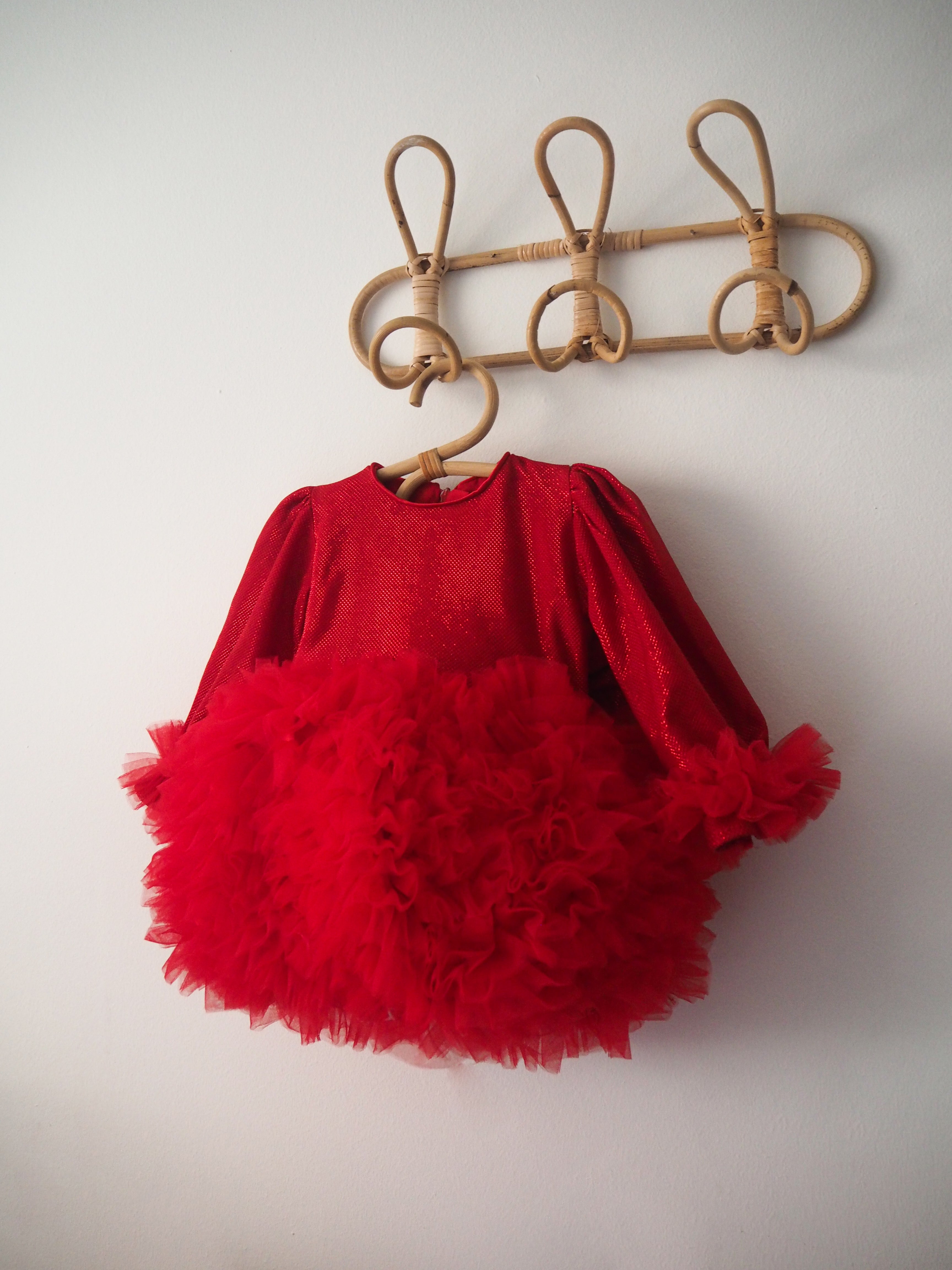 Long Sleeved Red Evening Dress