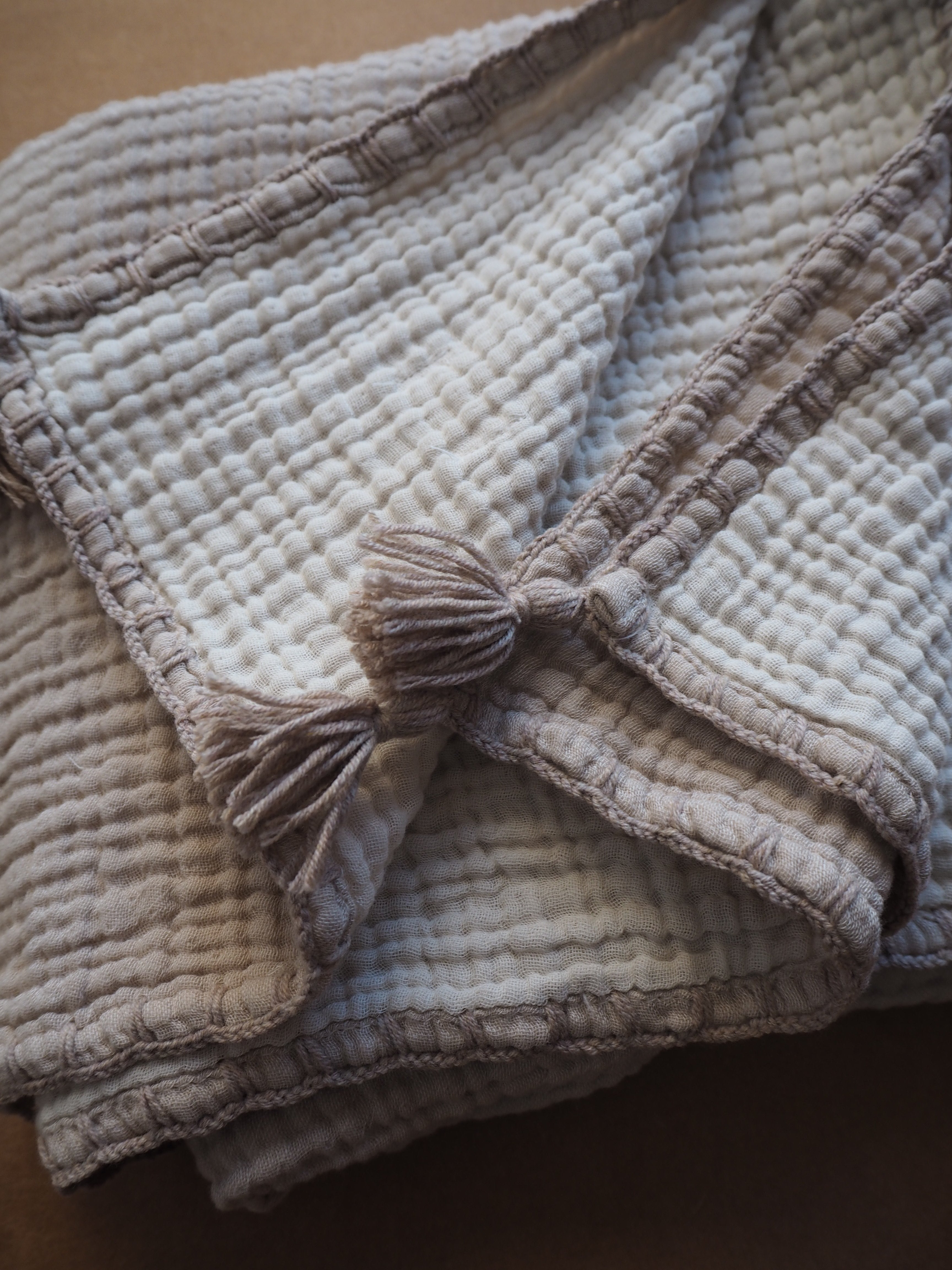 Muslin hand-knitted blanket 2in1 - Cream