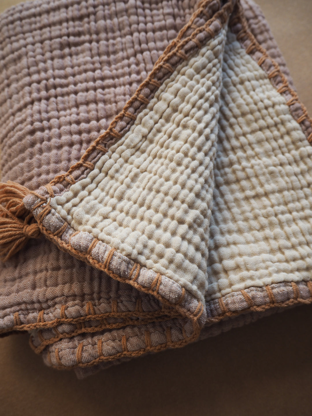 Muslin hand-knitted blanket 2in1 - Brown