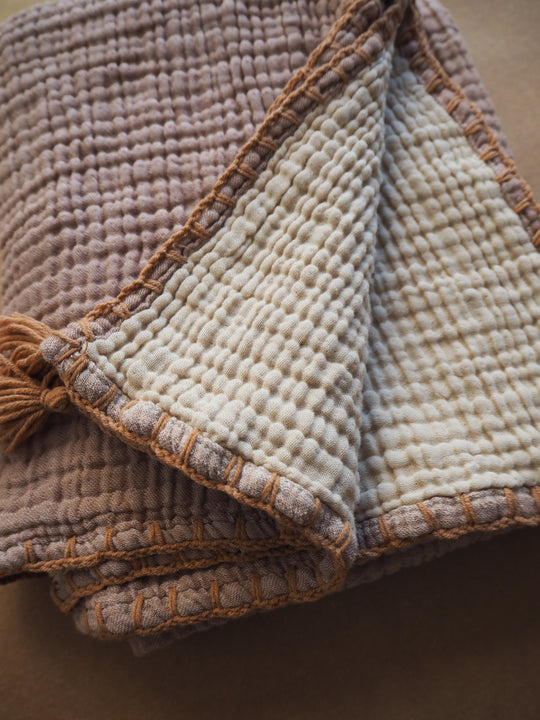 Muslin hand-knitted blanket 2in1 - Brown