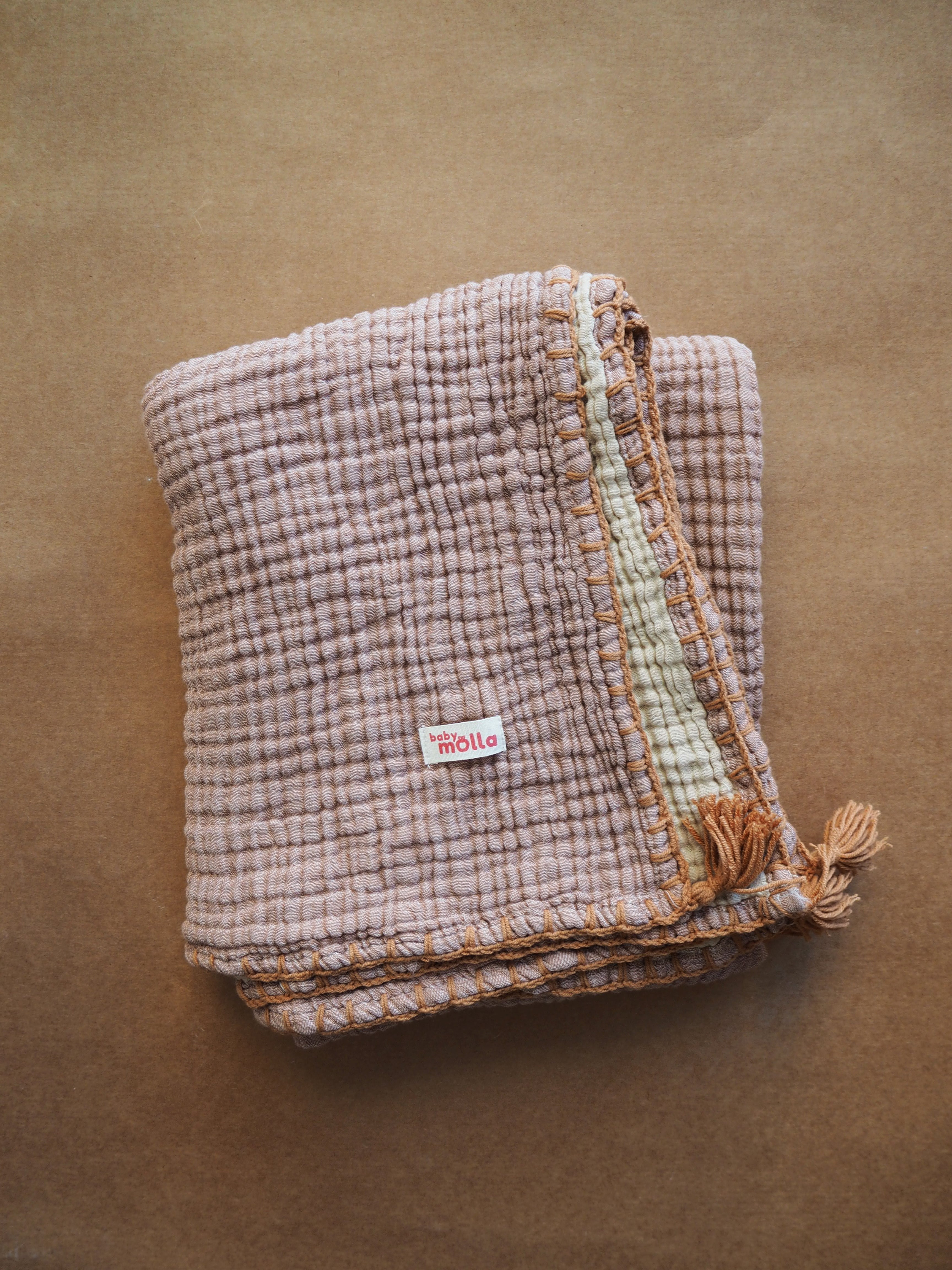Muslin hand-knitted blanket 2in1 - Brown