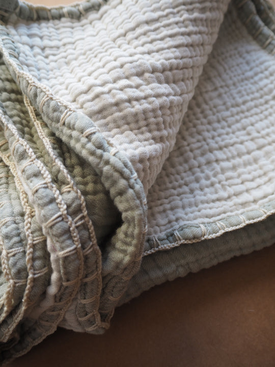 Muslin hand-knitted blanket 2in1 - Green